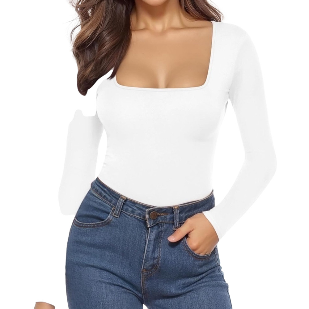 NWT Women's Square Neck Long Sleeve Tops Bodysuit Sz .M